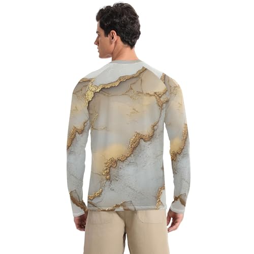 Marble White Neutral UPF 50+ Long Sleeve Sun Shirt Loose Crew Neck Elasticity Mens Sun Shirts Protection Long Sleeve Beach2