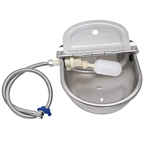 Automatic Water Bowl, Stainless Steel Cattle Drinking Waterer Dog Water Trough with Float Valve and Drain hole,for Horse Goat Cattle Pig Dog (with Pipe)