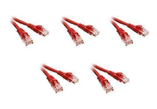 Cat5e Ethernet Patch Cable, Snagless/Molded Boot, 4 Feet, Red, Pack of 5 (ED748104)