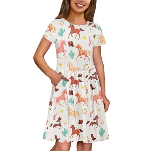 Image of Short Sleeve Dress for Girls with Pockets Cute Toddler Girl Clothes Summer 2-12