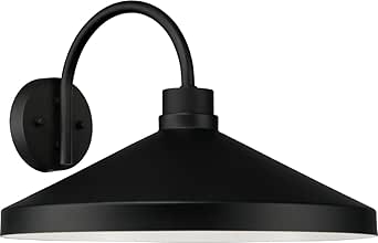 Capital Lighting 953513BK Lofton Modern Metal Shade with White Interior Outdoor Wall Lantern Classic Barn Light, 1-Light 100 Watt, 12" H x 17" W, Black