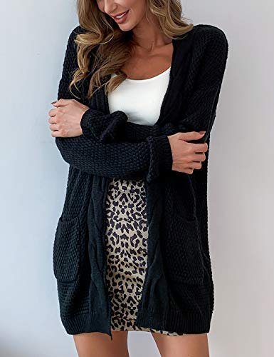 Image of OmicGot Women's Long Sleeve Open Front Chunky Cable Knit Loose Cardigan Sweater