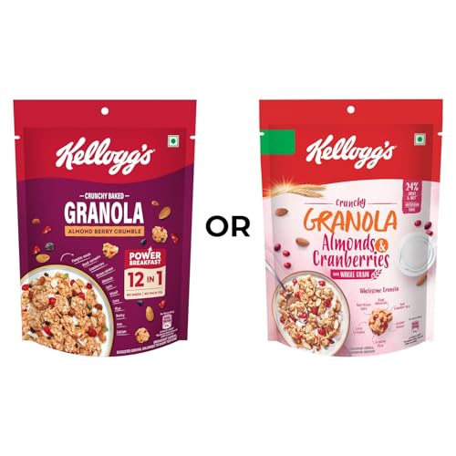 Image of Kellogg's Crunchy Almond Berry Crumble Granola 140g | 12-In-1 Power Breakfast | No Maida, No Palm Oil | Source of Protein & Fibre | Baked Multigrain Clusters