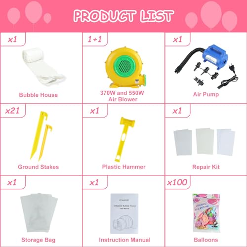 Generic TPU Opblaasbaar Bubble House 10 FT - Verbeterd Dubbel Luchtkanaal, Commerciële Ballon Bounce House Ball Pit, Bubble Tent Dome Speeltuinset, Met Dubbele Blazer - Afbeelding 6