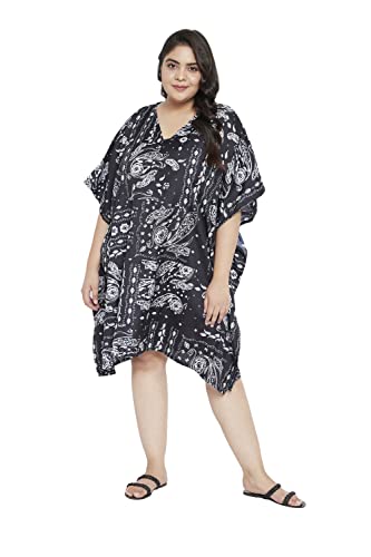 Image of Oussum Short Caftans for Women Plus Size Kaftan Tunic Tops Polyester Summer Beach Clothing Mini Cover Ups Dress for Ladies