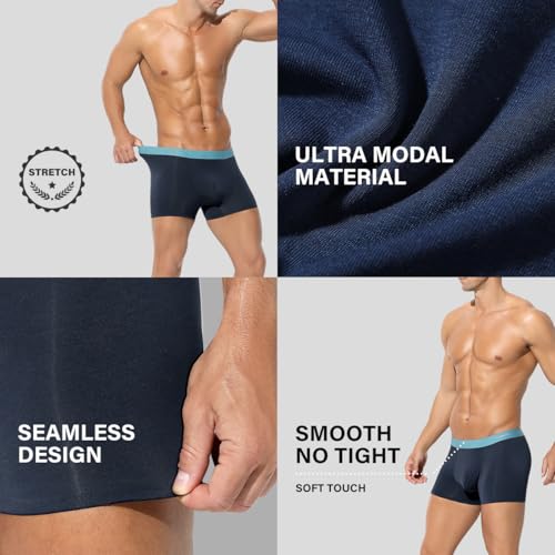 Arjen Kroos Men's Underwear 4 Pack Breathable Silky Modal Boxer Briefs Seamless Trunks4