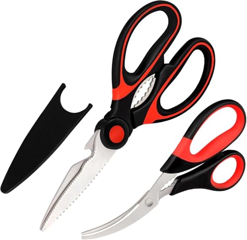 Kitchen Shears Set of 2 Heavy Duty Kitchen Scissors Seafood Scissors Stainless Steel Sharp Food Cooking Scissors for Meat Bones Fish Poultry Vegetables Chicken Dishwasher Safe