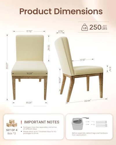 Image of Dining Chairs Set of 6, Modern Fabric Upholstered Dining Room Chair, Farmhouse Kitchen Chair for Restaurant Living Room, Beige