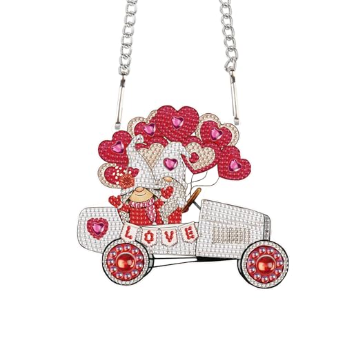 Image of Wedding Car Diamond Art Hanging, DIY Acrylic Gemstone Pendant with Special Shaped Rhinestones, Love Gnome Diamond Painting Ornament for Wall, Door, or Home, Handmade Craft Gift for Valentine's Day