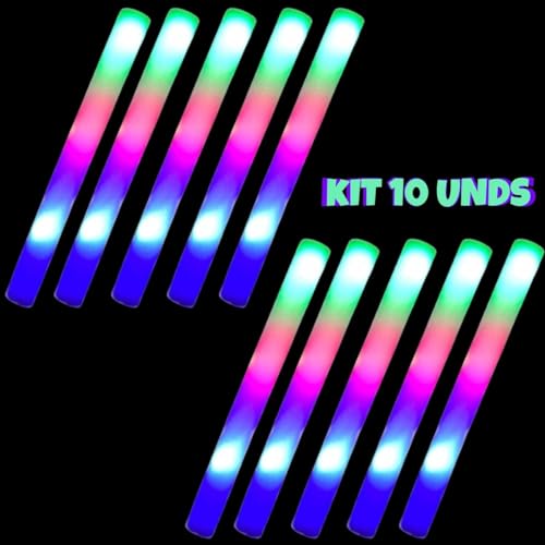 Kit Bastão Led Festa 40cm Colorido 3 Funções - Bastão Led De Espuma Luminoso Neon Brilhante - Bastão