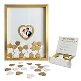 Drezya Gold Hochzeit Gästebuch Alternative für Empfang mit Holzherzen ein Rahmen Schild Dekor Bücher Recuerdos para Boda Baby Scrapbook Ideen Geburtstag Party