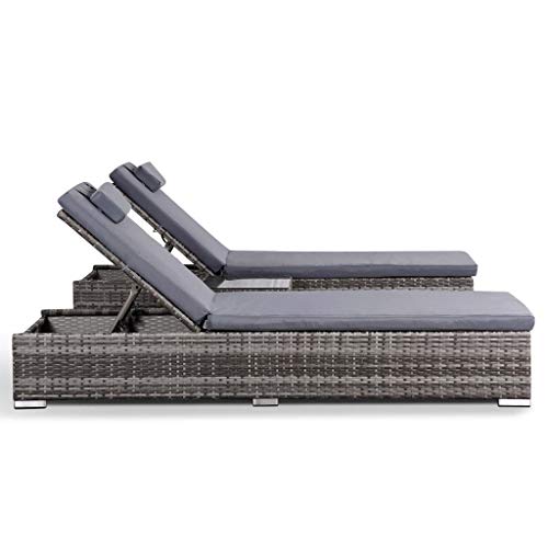 Club Rattan Harmony Sun Loungers with Side table in Grey Weave and Grey Cushions - Image 3