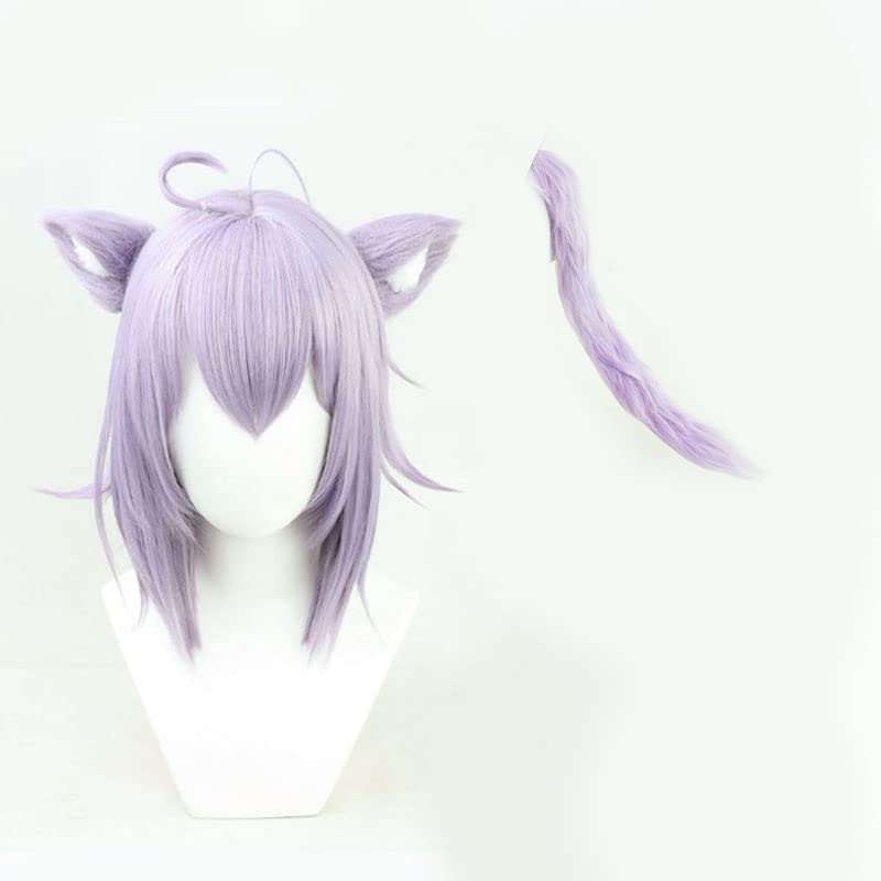 Miniatura 6 de Anime Nekomata Okayu Cosplay Pelucas de cabello morado con orejas, resistente al calor, pelo sintético peluca de cosplay + gorra de peluca + cola
