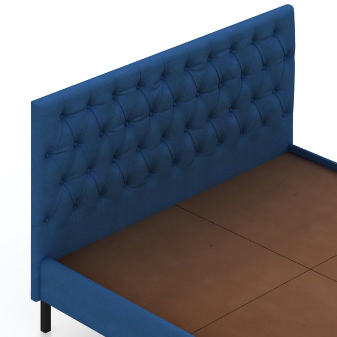 Image of Ganpati Arts Sheesham Wood Fabrio Upholstered King Size Bed Without Storage and Tufted Headboard | Durable Wooden Double Bed Cot Palang for Bedroom, Hotels and Home Furniture (Blue-1 Year Warranty)