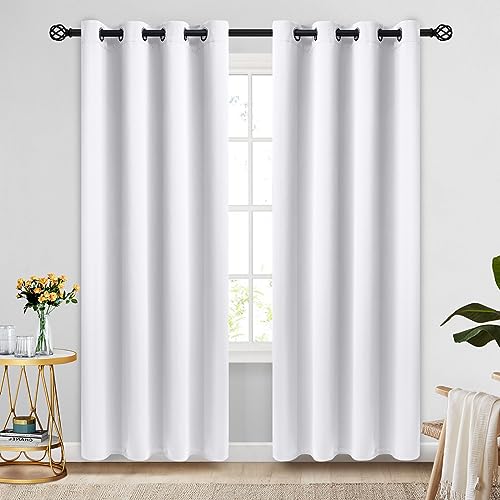 Image of COSVIYA Grommet Room Darkening Pure White Curtains 84 inch Long for Bedroom | Light Blocking Insulated Thermal Curtains for Living Room, Blackout Thick Polyester Window Drapes,52x84 inches, 2 Panels