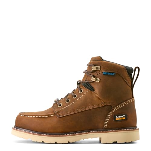 Ariat Botas de trabalho femininas impermeáveis com elevação de vergalhões industriais, Marrom envelh