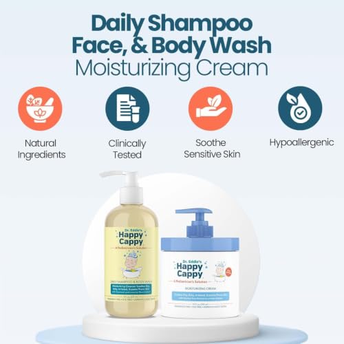 Image of Happy Cappy Baby Shampoo, Body Wash, & Moisturizing Cream Bundle | Eczema Body Wash and Lotion for Kids & Toddlers, Helps with Dryness, Reduces Itching, Dermatologist Tested, Fragrance-Free