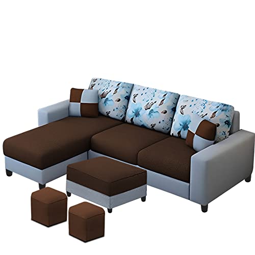 Image of Orland 4 Seater LHS L Shape Sofa with Center Table & 2 Puffy | Color - Brown Grey