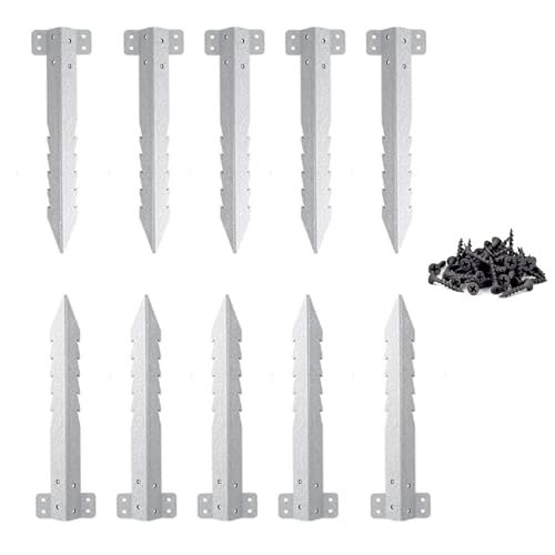 Lot de 10 Supports Traverses Chemin Fer Métal Robuste avec Vis, Poteau Clôture Jardin Design Dentelé, Piquets Robustes pour Murs Soutènement, Aménagement...