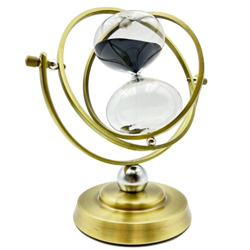 Clessidra Rotante a 720 Gradi Classico in Vetro Sabbia Orologio Timer,Metallo Dorato Clessidra 60 Minuti,Ottone Clessidra Decorativa,per Casa,Camera da Letto,Ufficio, Natale,San Valentino(Nero）