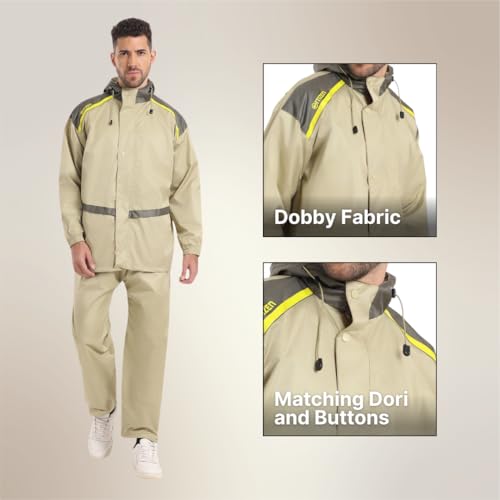 Image of Citizen Hooded Raincoat for Men Women Waterproof for Bike Riders Dobby Fabric Lightweight Stylish Sealed Hood, Large Pockets, Heavy-Duty Zippers Rainwear with Carry Pouch-CR017