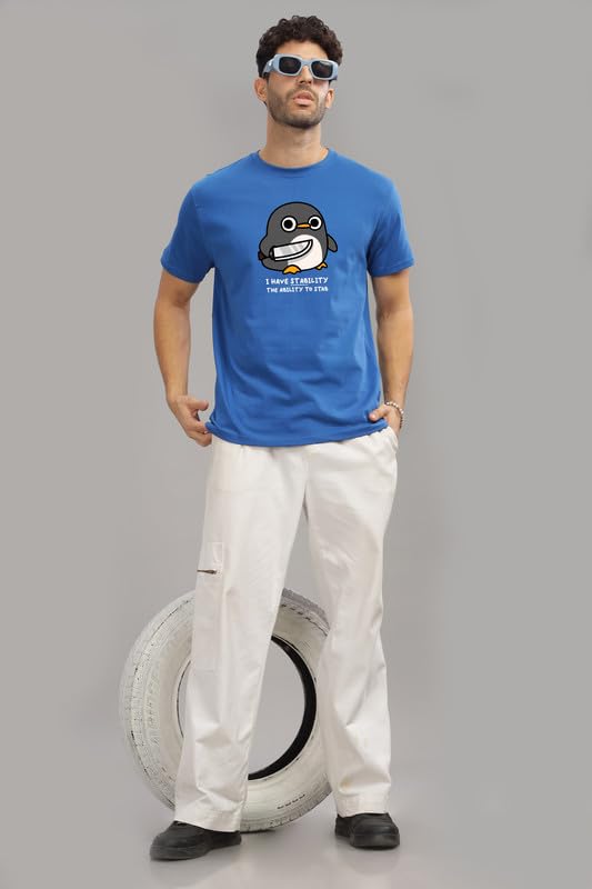 Image of XENOVAURBAN Men's Graphic Printed RN-Penguin Round Neck Regular and Plus Size Cotton T-Shirt