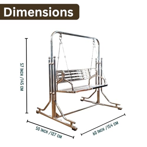 Image of Heavy Duty Stainless Steel Seater Swing with Stand for Adults | Outdoor Garden Swing Chair for Balcony, Patio, Terrace & Lawn | Weather-Resistant Metal Swing | Made in India