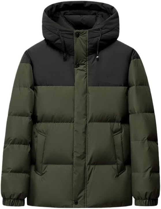 Mens Thick Hooded Down Jacket Winter Youth Outdoor Sport Simple Comfortable Color Block Puffer Jackets