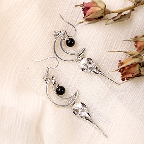 Sacina Gothic Crescent Moon Skull Earrings, Zinc Alloy Moon Bird Skull Pendant Earrings, Goth Jewelry Gift for Women4