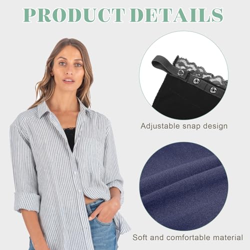 VEGCOO 8 Pcs Lady Lace Clip-on Mock Camisole Bra Insert Overlay Modesty Panel Vest, Lady Lace Modesty Panels for Low Cut Tops, Mock Camisole Insert Anti Peep Invisible Bra Vest for Women & Grils