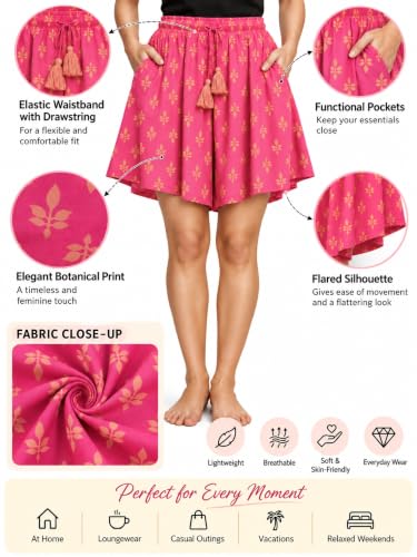 Image of B STORIES Women's Flared Shorts - Culottes with Pockets|Soft Viscose Lounge & Beach Wear|Mid-Rise Elastic Waistband|Casual Indo-Western Half Pants|Summer Resort & Everyday Wear for Women