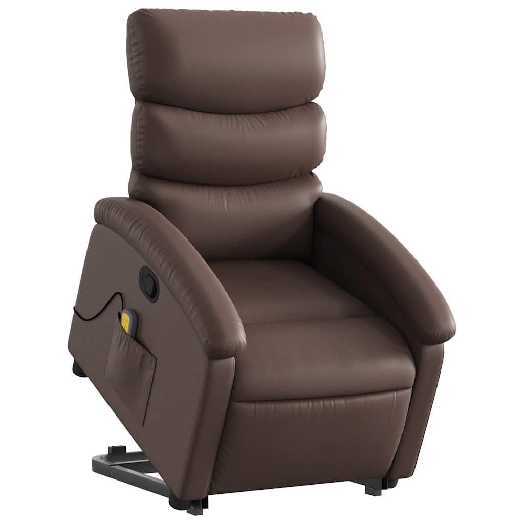 Sillón elevador reclinable con masaje de 6 puntos, función elevación eléctrica e inclinación manual hasta 135°, estructura estable de madera y metal, piel sintética
