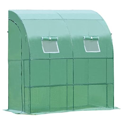 Aoodor Walk-in Lean to Wall Greenhouse 6.7ft. x 3.3ft. x 7.2ft. Water Resistant UV Protected Green Color - Two Zipper Door