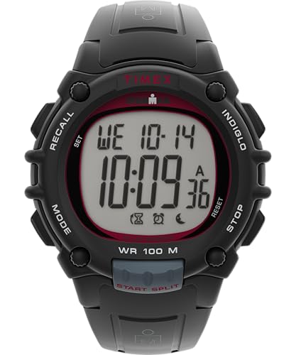 Timex Ironman Essential Montre pour Homme 44 mm - Bracelet en polyuréthane Noir, Cadran numérique, boîtier Noir, TW5M64400