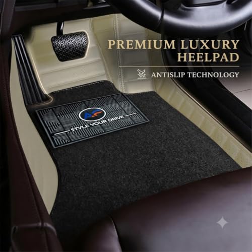 Image of Autofurnish Premium 9D Car Mat Full Set for Mahindra XEV 9e 2025 || Luxury Leather Dual-Stitch Full Set 9D Car Floor Mat || 100% Waterproof || Color : Beige Beige
