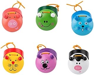 Perfeclan 6pcs Wooden Finger Castanets Lovely Cute Animal Pattern Castanet Musical Instruments Toys for Baby Early Education