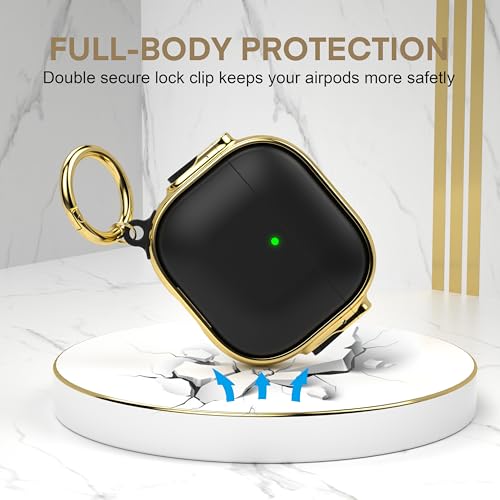 Image of Maxjoy for AirPods 4 Case with Lock, Cute AirPods 4 Case Lock Protective Hard AirPod 4 Generation Cover for Women Men with Keychain Clip for AirPod 4th Generation Cover 2024, Black /Gold