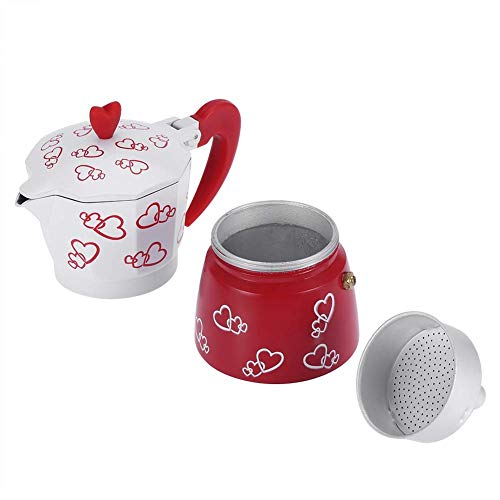 Image of 3 Cup Moka Pot Coffee Maker for Kitchen | Cappuccino & Espresso Stovetop Brewer | Italian Style Aluminium with Heat Resistant Handle | Gas Stove Compatible | Red & White