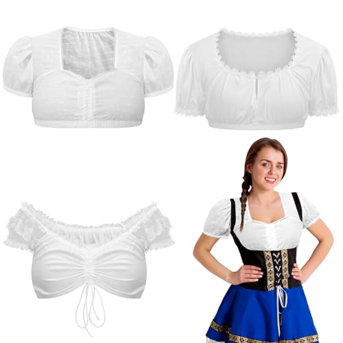 Yearntown 3 Pcs Oktoberfest Dirndl Blouse Women German Blouse Crop Top Oktoberfest Party Supplies Bavarian Costume(L)