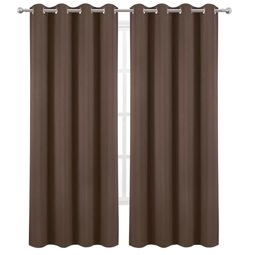 Image of LEMOMO Blackout Curtains 52 x 90 Inch Long Chocolate Curtains Set of 2 Panels Room Darkening Curtains for Bedroom and Living Room