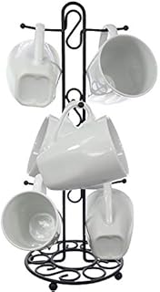 Blue Donuts Farmhouse Coffee Mug Rack, Coffee Mug Tree for 6 Mugs, Coffee Cup Holders for Counter, Black Coffee Cup Holder Countertop Organizer for Kitchen, Vintage Mug Rack
