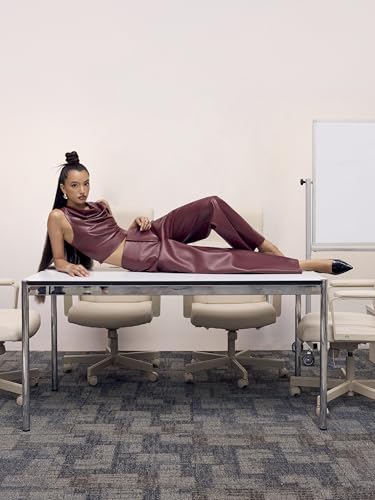 CIDER Shirts for Women Faux Leather Cowl Neck Ruched Slim Fit Tank Crop Top Sleeveless Solid Lined2