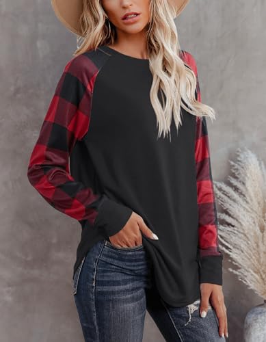 Image of Aifer Womens Long Sleeve Shirts Crew Neck Pullover Sweatshirt Pattern Raglan Casual Tunic Tops