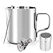 KONUNUS Jarrita de leche de acero inoxidable, 350 ml, jarra para hacer espuma con leche, dispensador de polvo, lápiz para Latte Art, termómetro para leche con clip, para café, crema o leche
