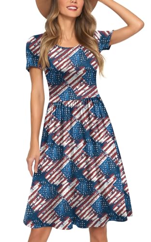 Image of Womens Short Sleeve Empire Waist Dresses Casual Summer Dress with Pockets