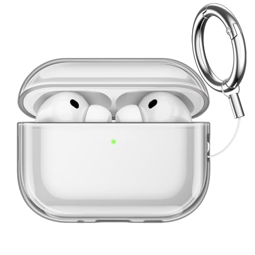 JETech Clear Case Cover for AirPods Pro 3 (2025) with Keychain Highly Transparent Soft TPU Shockproof Protective (Clear Black)
