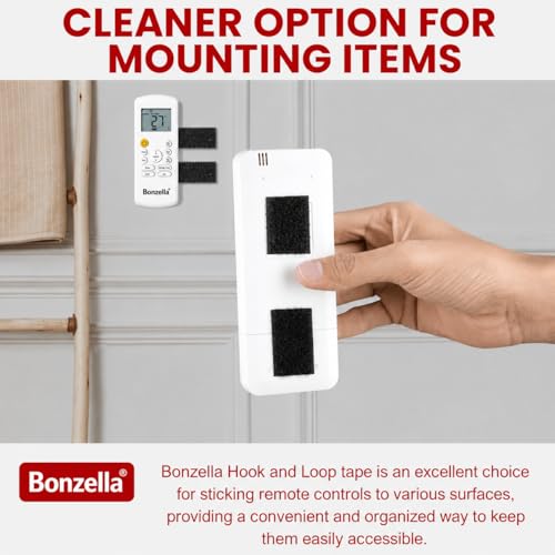 Image of Bonzella Self Adhesive Hook and Loop Tape, Mosquito Net Mounting Tape for Office Use, Photo Frames, Multipurpose Double Sided Adhesive Hook Loop Tape for Crafting & Wall Hanging Black (25m X 25mm)