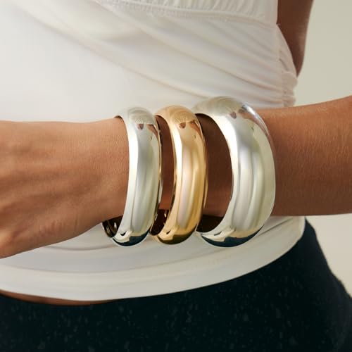 Salircon Chunky Gold Bangle Bracelets for Women Gold Chunky Bracelet, Trendy Stackable Bangles Minimalist Cuff Fashion Jewelry3