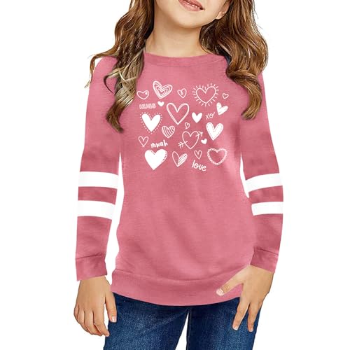 Image of LAZYCHILD Kids Valentine Shirt Girls Valentines Day Shirts Heart Graphic Long Sleeve Striped Tee Tops 5-14 Years