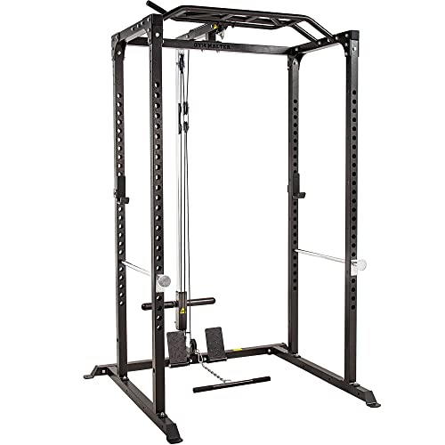 GYM MASTER GM1 Power Rack Squat Cage for Home Weight Lifting Training with Optional Dual Pulley Cable System